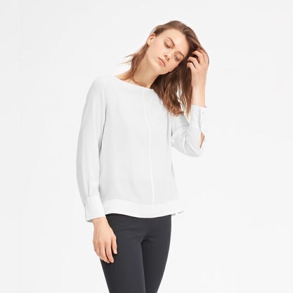 NWT Everlane The Clean Silk Boatneck Blouse Size 4 - Picture 1 of 13